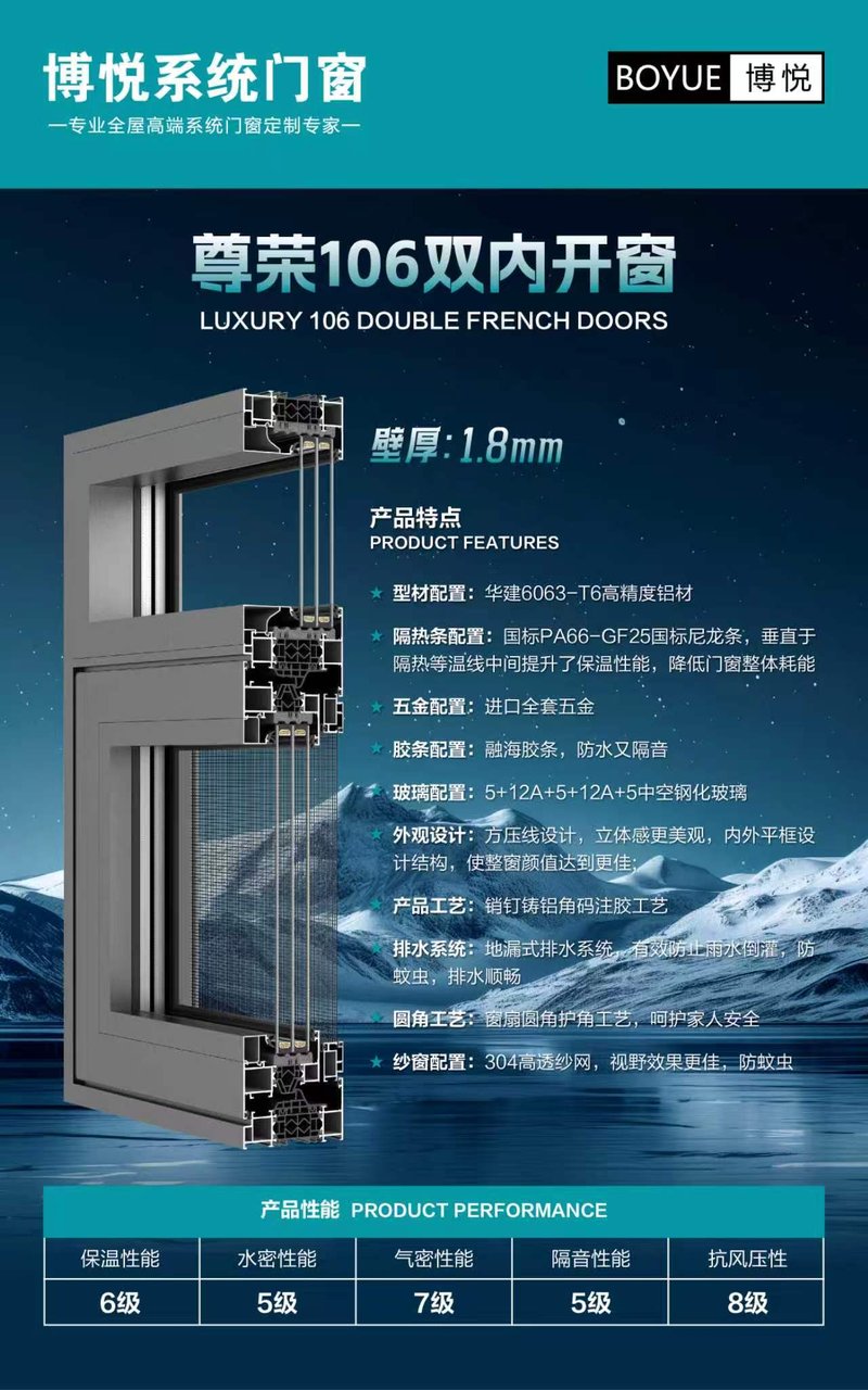 博悦暖镜尊荣106双内开系统窗